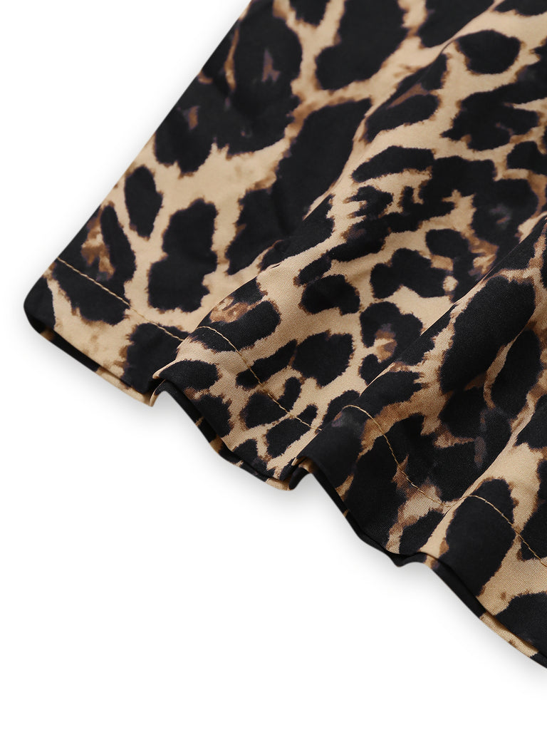 1970s Lapel Leopard Sleeveless Belted Jumpsuit