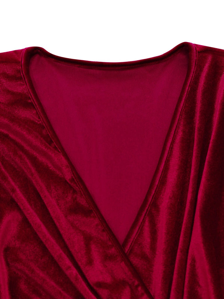 1960s Solid Velvet Half-Sleeve Dress