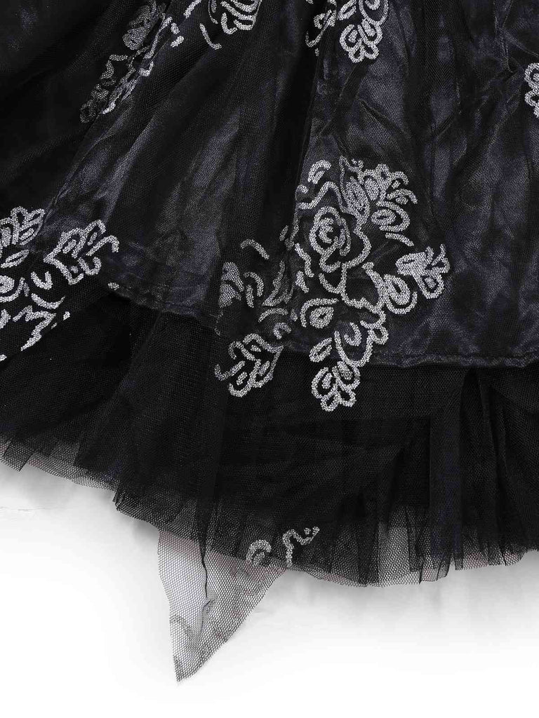 Black 1970s Vampire Bride Off-Shoulder Mesh Dress