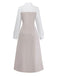 Beige 1940s Colorblock Lapel Button-Down Midi Dress