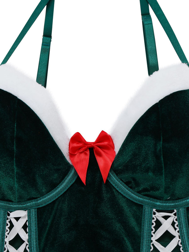 2PCS 1970 Christmas Velvet Top & Skirt Set