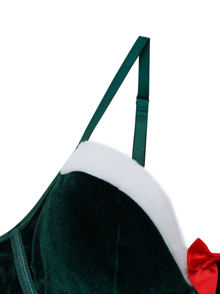 2PCS 1970 Christmas Velvet Top & Skirt Set