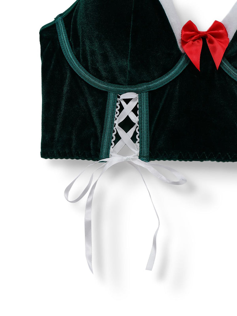 2PCS 1970 Christmas Velvet Top & Skirt Set