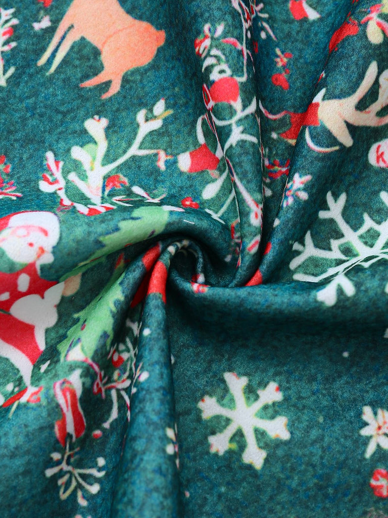 1950s Christmas Print Hooded Cape Coat
