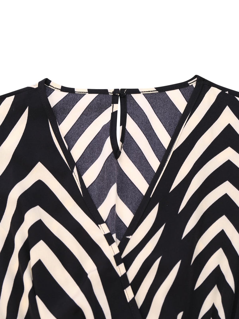 Black 1950s Zebra Striped Ruffled Waist Romper