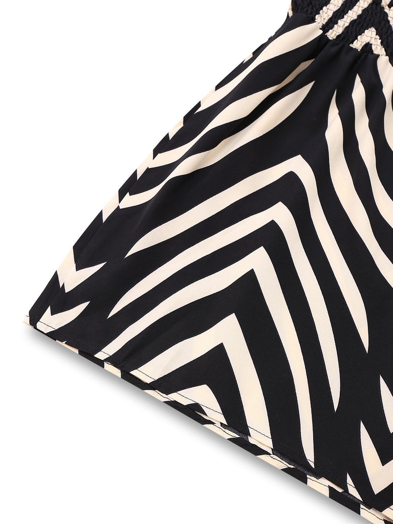 Black 1950s Zebra Striped Ruffled Waist Romper