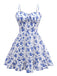 Blue 1950s Floral Spaghetti Strap Dress
