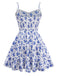 Blue 1950s Floral Spaghetti Strap Dress
