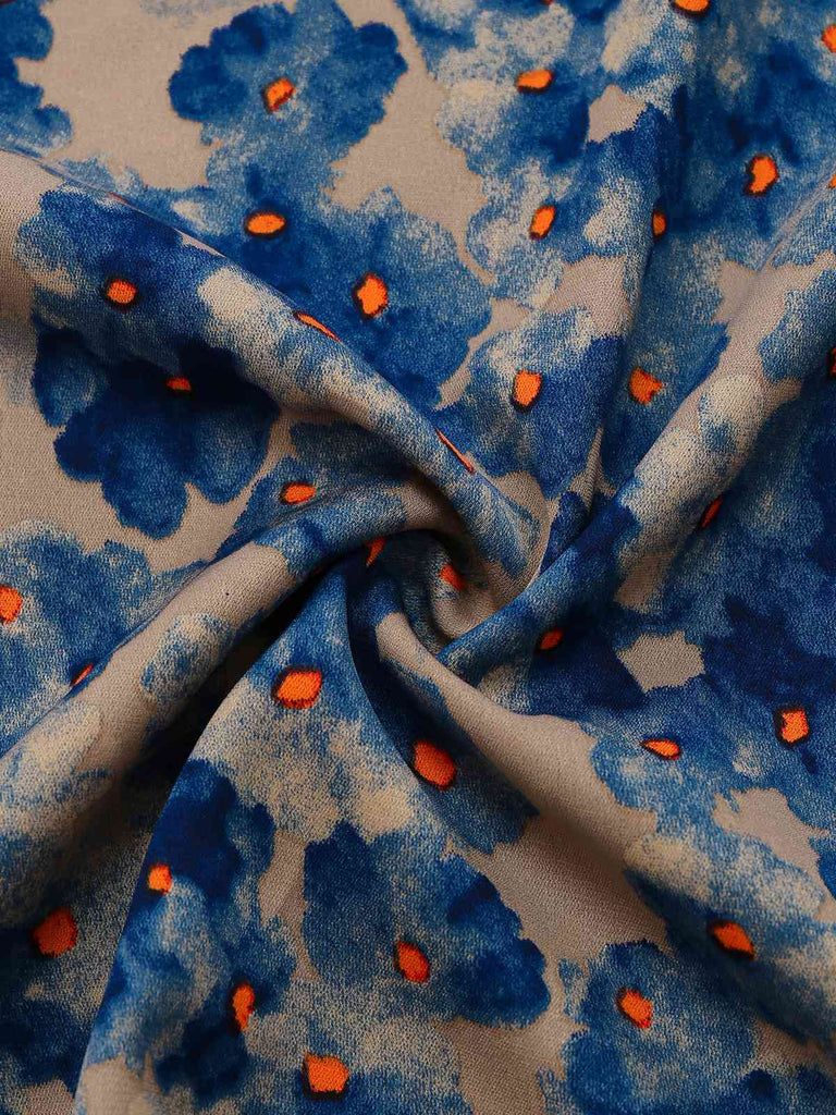 Blue 1950s Floral Print Spaghetti Strap Dress