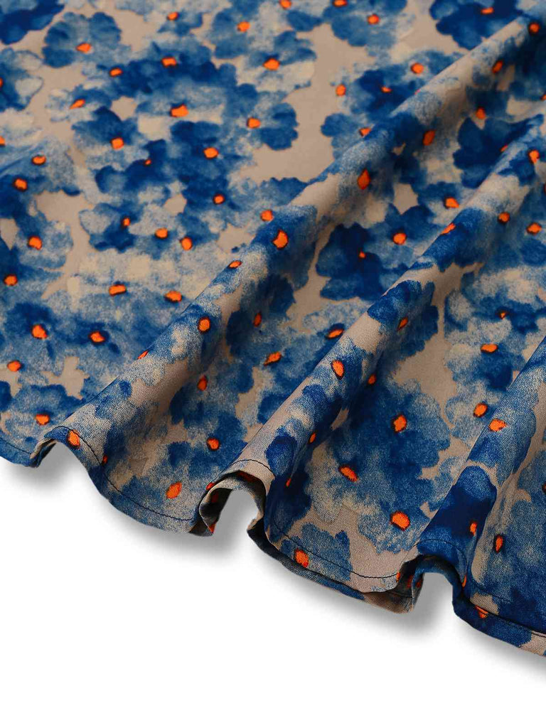 Blue 1950s Floral Print Spaghetti Strap Dress