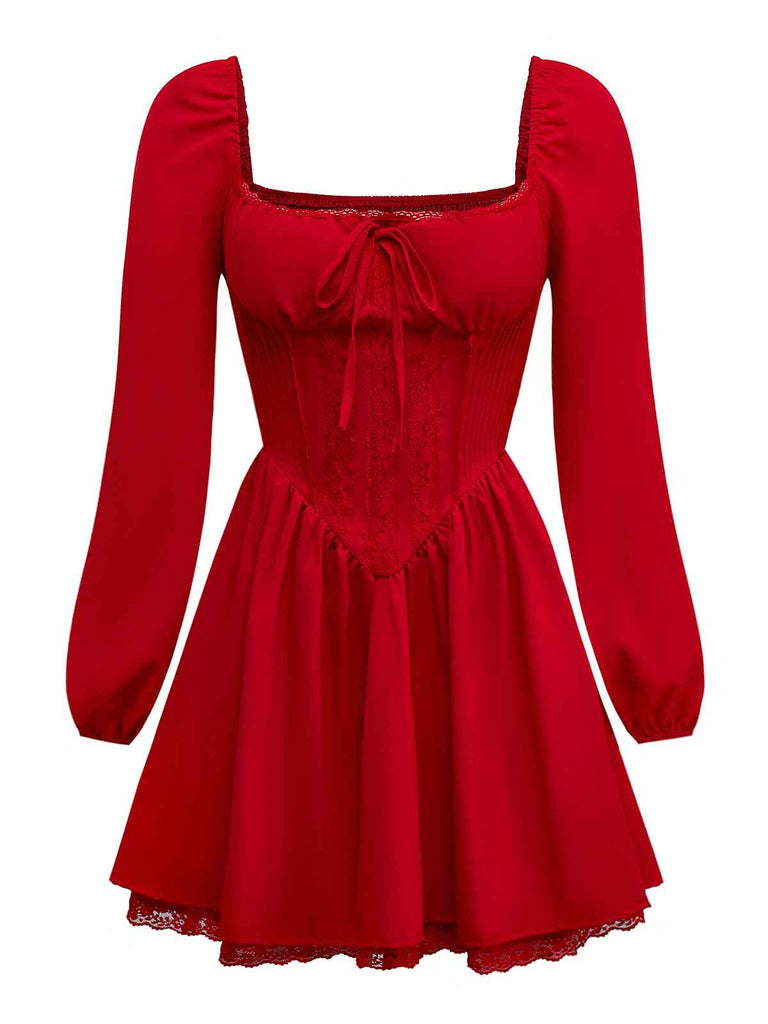 1950s Solid Bow Tie Lace Gothic Dress