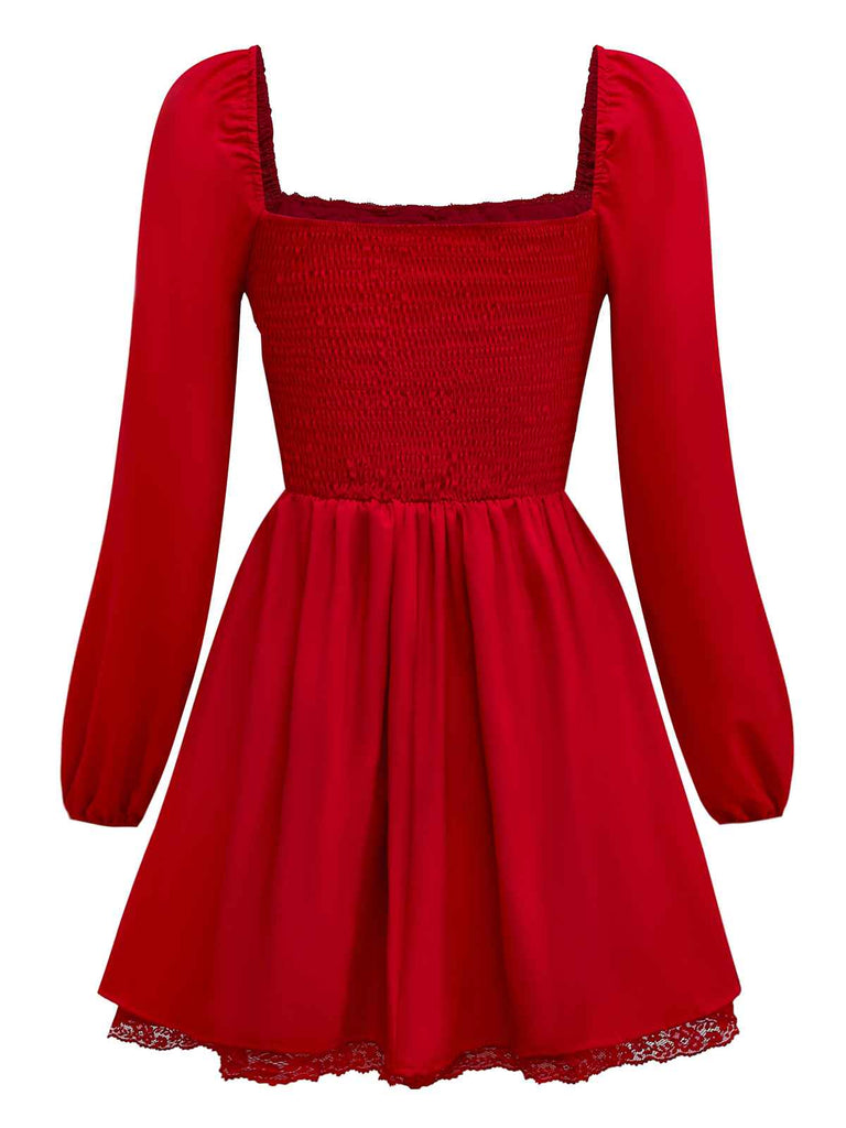 1950s Solid Bow Tie Lace Gothic Dress