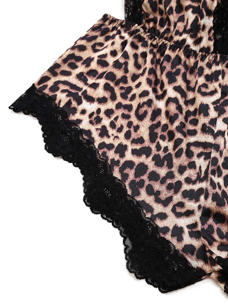 1950s Spaghetti Strap Leopard Lace Sleepwear