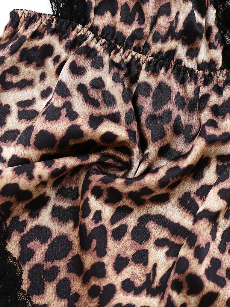 1950s Spaghetti Strap Leopard Lace Sleepwear