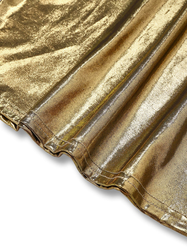 1970s Metallic Disco Halter Belted Jumpsuit