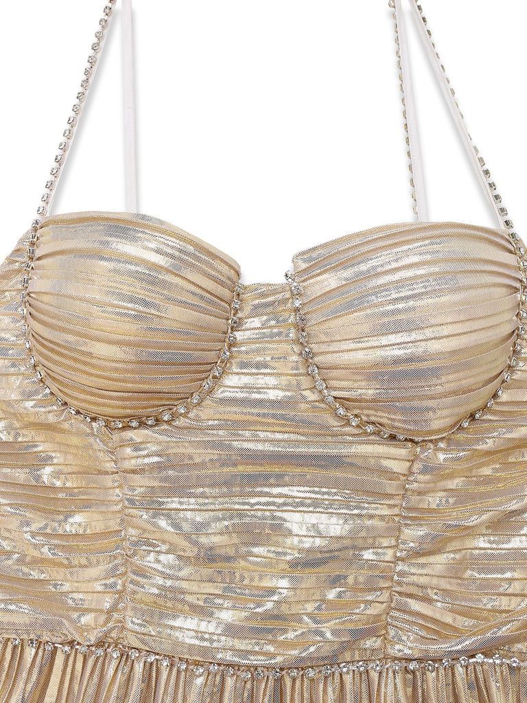 Gold 1930s Metallic Tiered Spaghetti Strap Dress