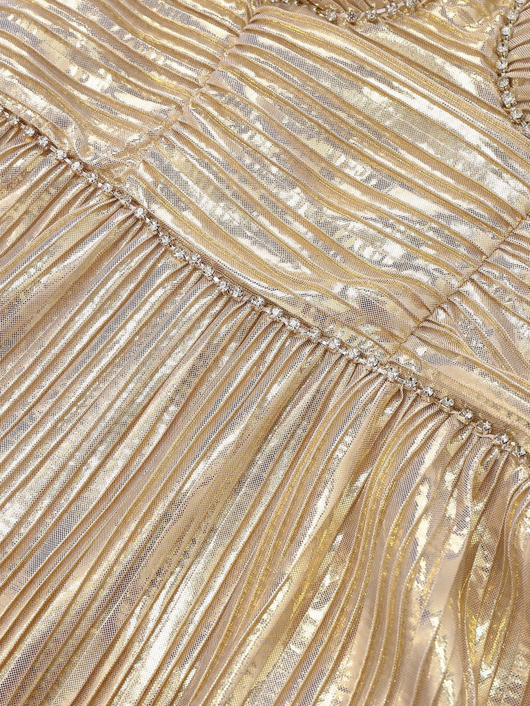 Gold 1930s Metallic Tiered Spaghetti Strap Dress