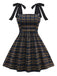 Dark Coffee 1950s Bow Strap Plaid Dress