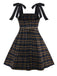 Dark Coffee 1950s Bow Strap Plaid Dress