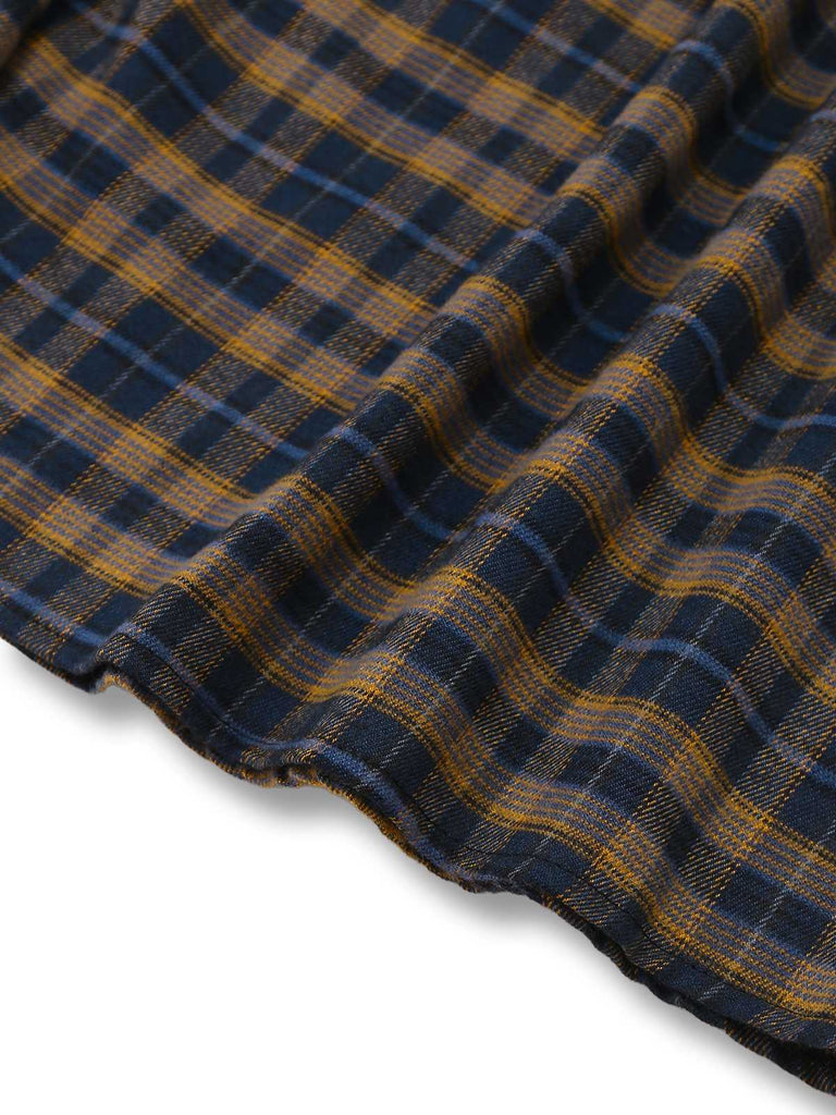 Dark Coffee 1950s Bow Strap Plaid Dress