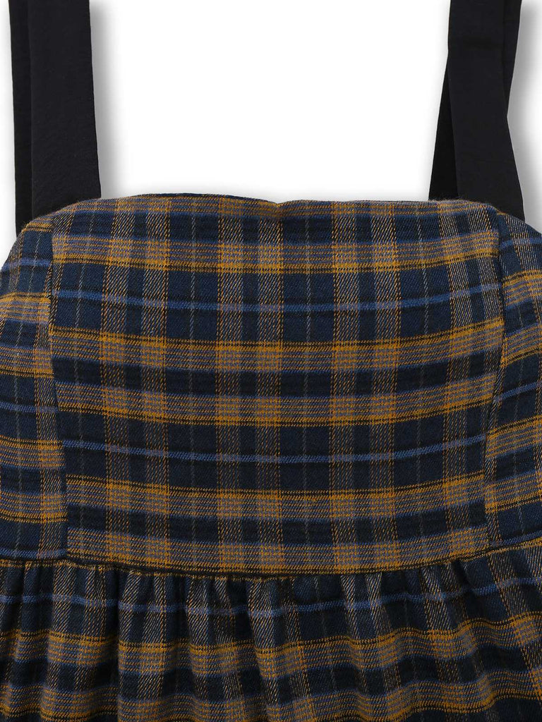 Dark Coffee 1950s Bow Strap Plaid Dress
