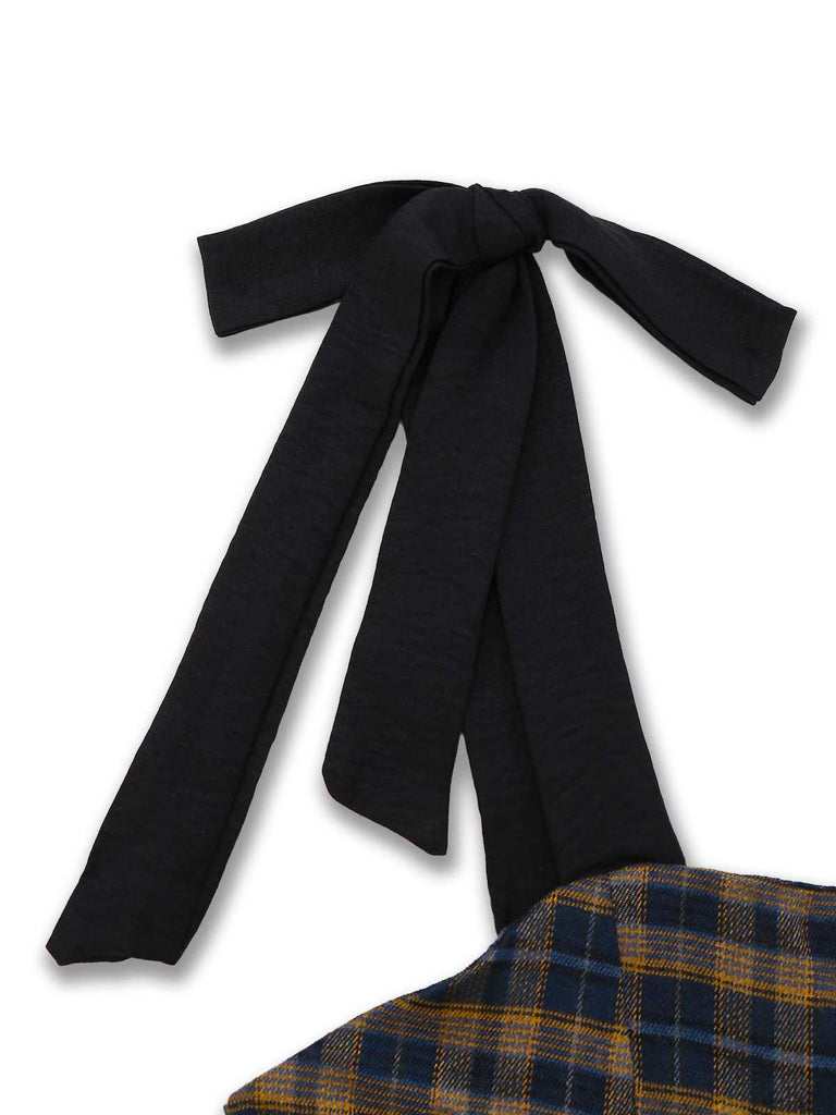 Dark Coffee 1950s Bow Strap Plaid Dress