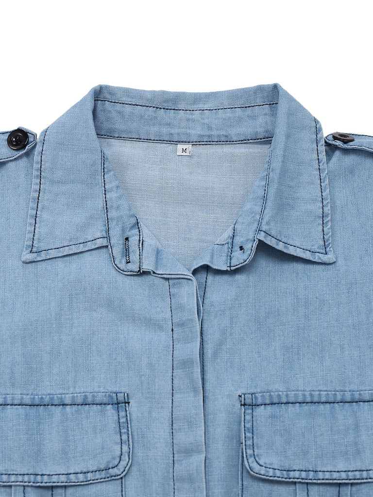 Light Blue 1950s Denim Button Lapel Romper