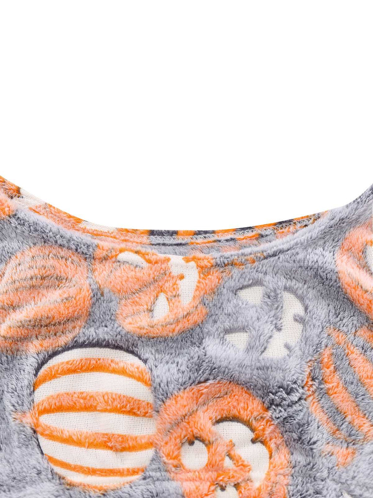 1970s Halloween Ghost Pumpkin Flannel Vest Pajama Set