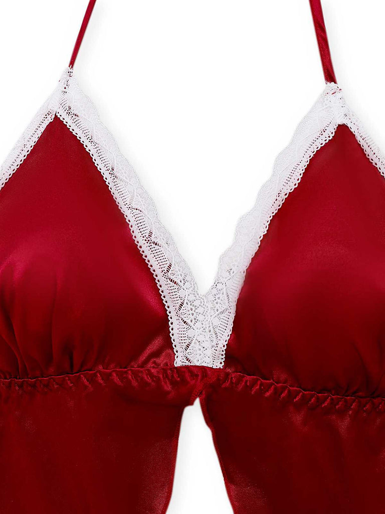 1950s Halter Lace Satin Pajama Set