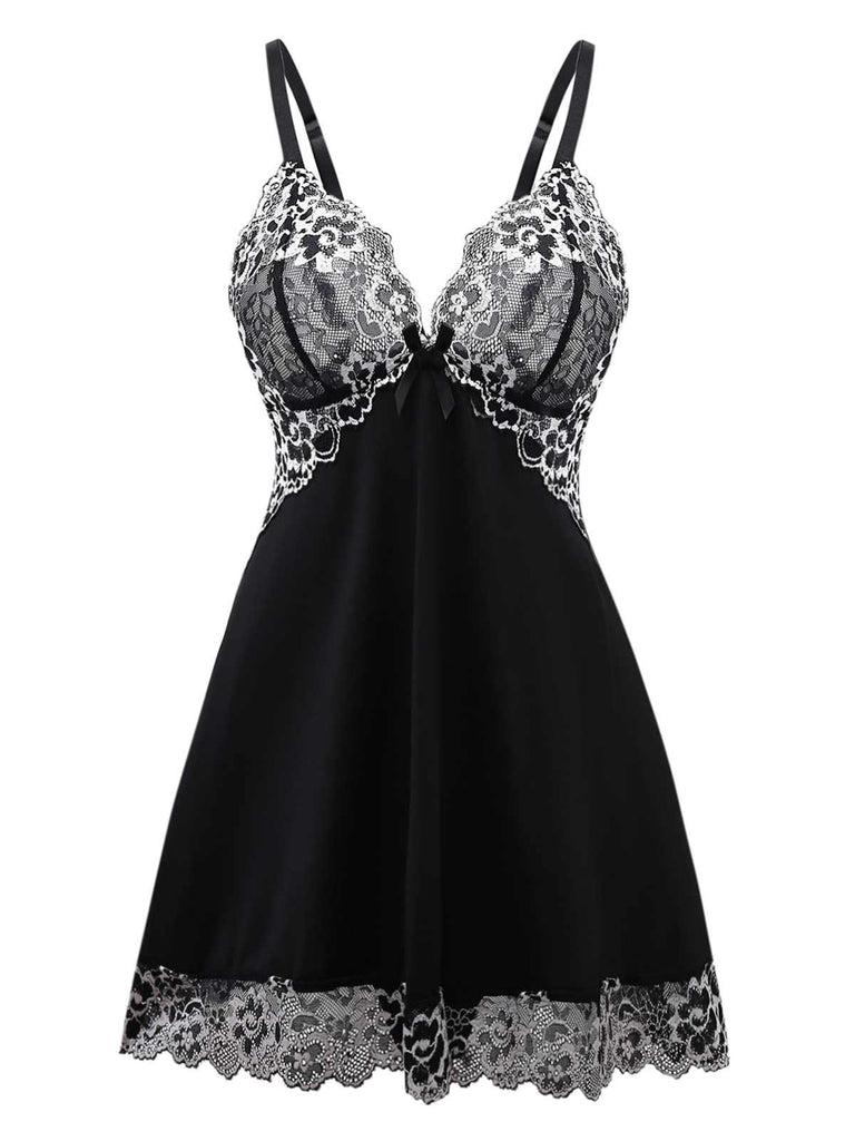 Black 1950s Velvet Lace Slip Nightgown