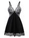 Black 1950s Velvet Lace Slip Nightgown