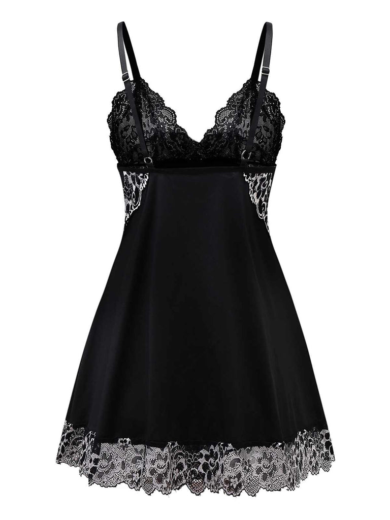 Black 1950s Velvet Lace Slip Nightgown