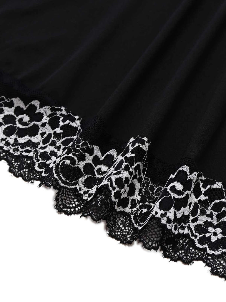 Black 1950s Velvet Lace Slip Nightgown
