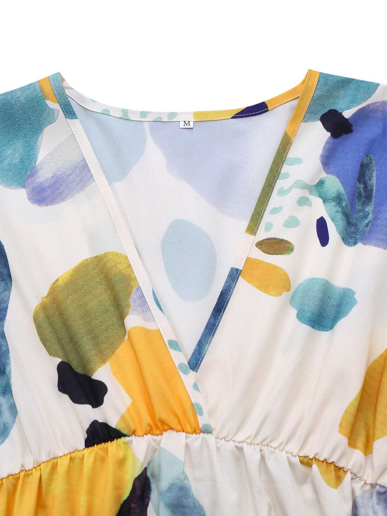 1970s V-Neck Boho Long Sleeve Maxi Dress