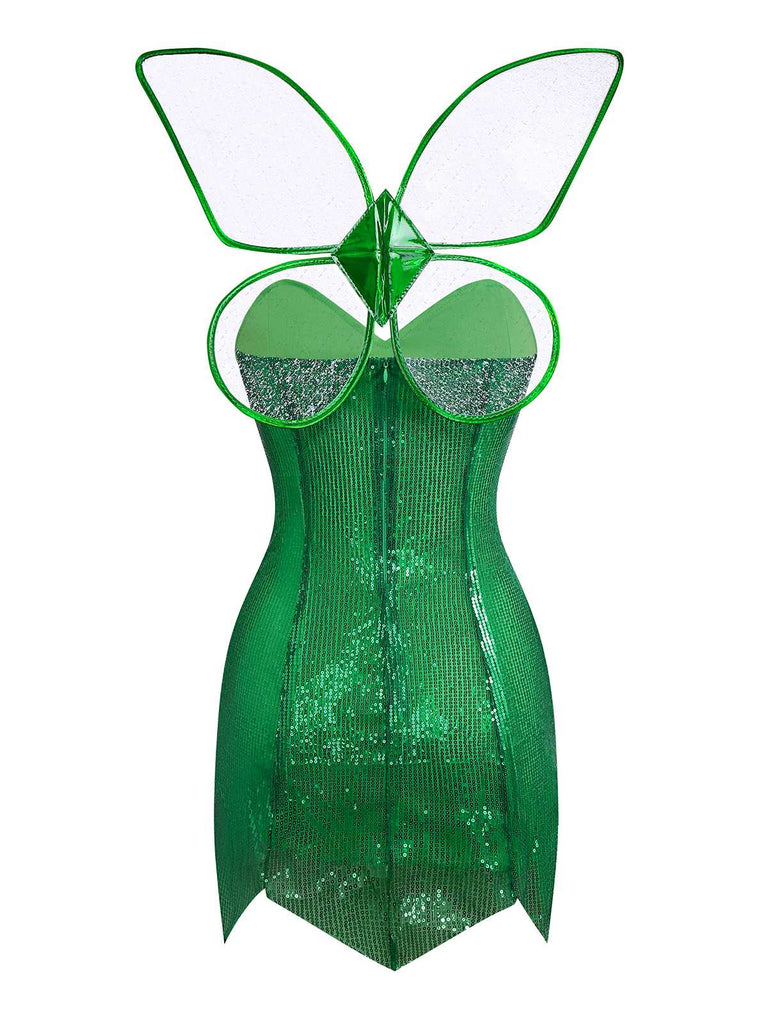 1970s Sparkling Green Fairy Costume Dress With Wings