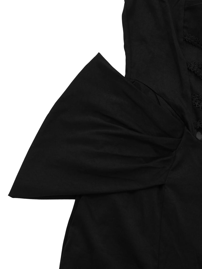 Black 1930s Gothic Lace Halter Mermaid Dress