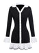 1970s Black & White Contrast Knitted Ruffle Dress
