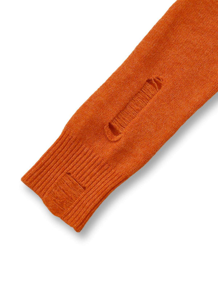 Orange 1970s Halloween Distressed Pumpkin Knit Hoodie Dress
