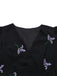Black 1940s Purple Floral Embroidered V-Neck Dress