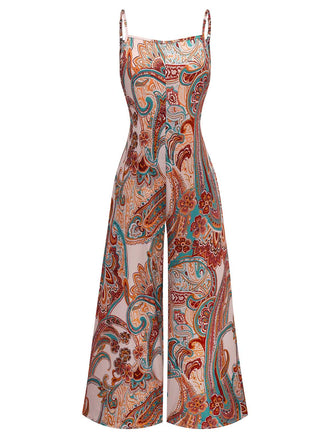 Multicolor 1970s Boho Spaghetti Strap Jumpsuit