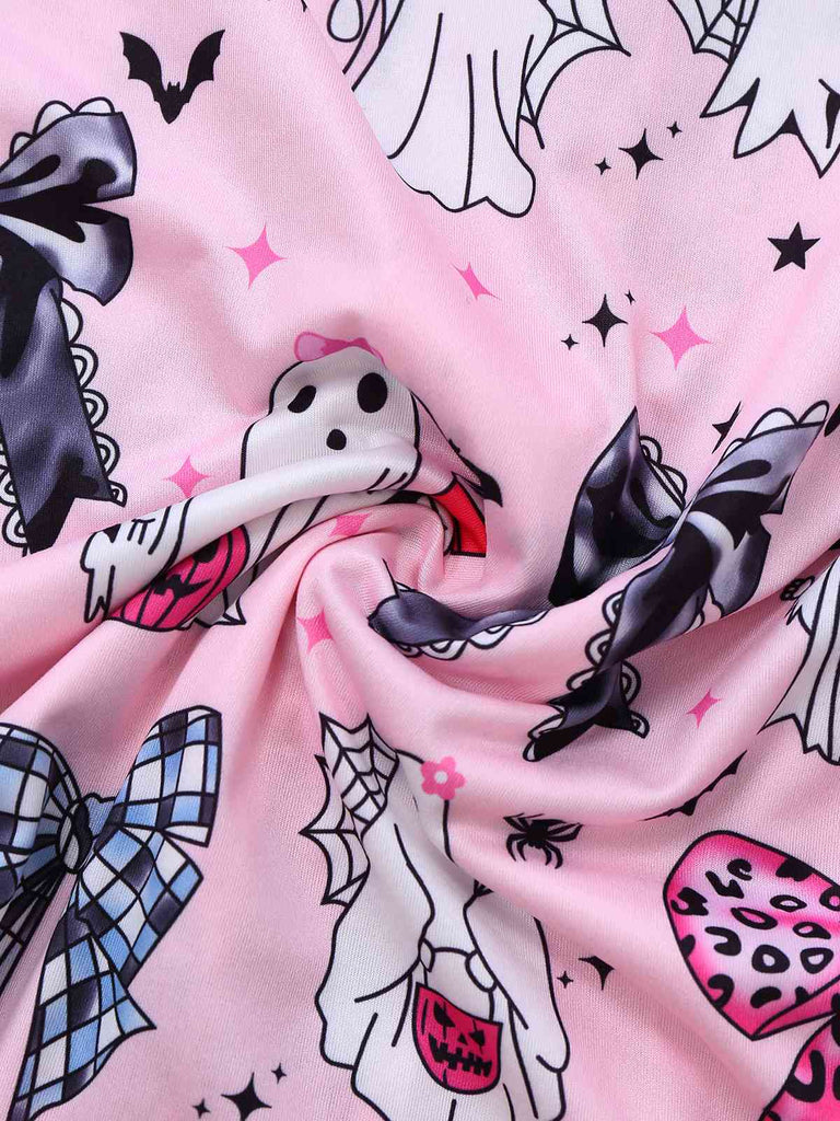 Dark Pink 1970s Halloween Boo Print Pajama Set