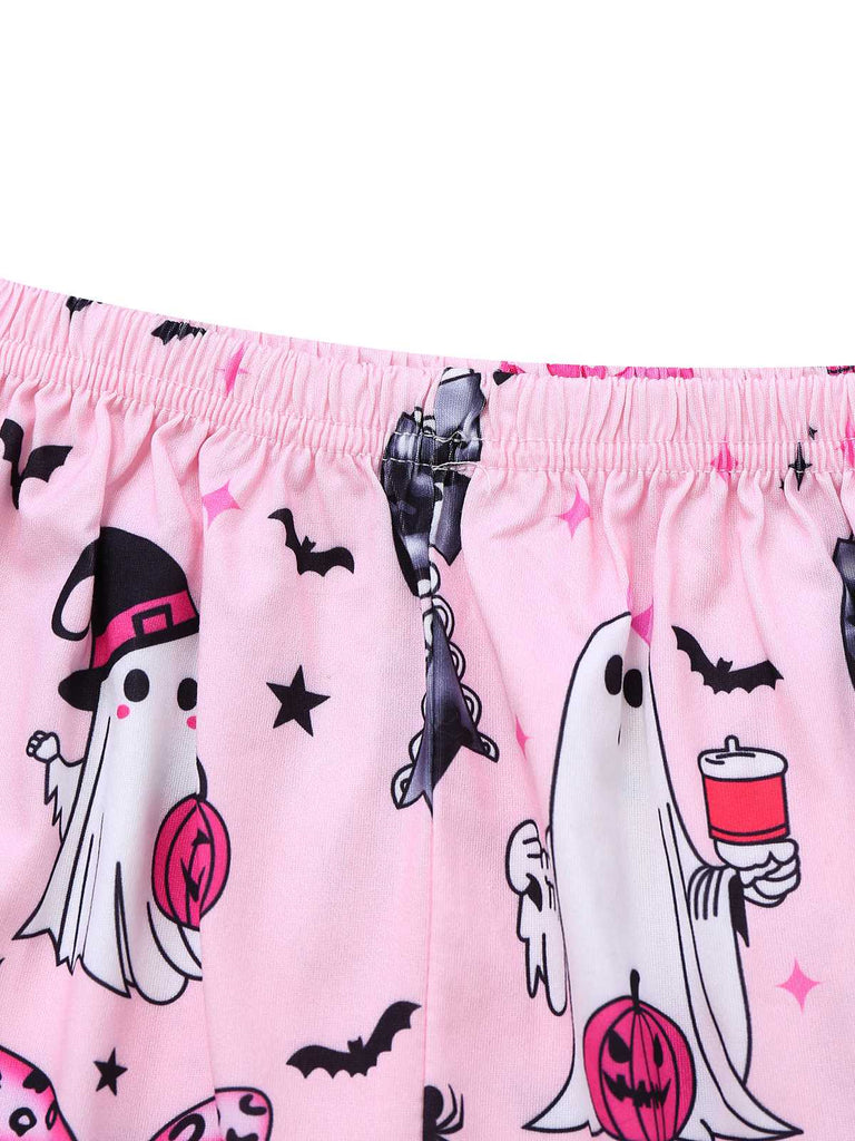 Dark Pink 1970s Halloween Boo Print Pajama Set