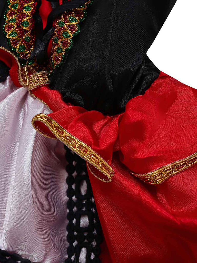 2PCS Red 1970s Riding Hood Costume Cape With Corset Dress