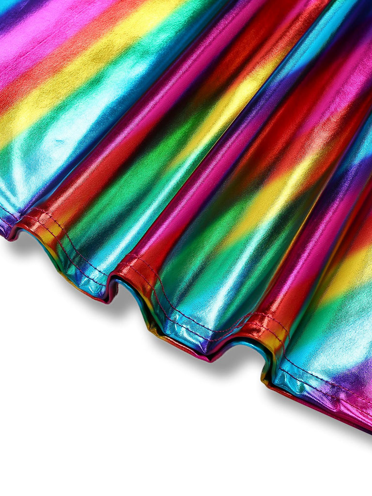[Pre-Sale] 1970s Rainbow Colorblock Disco Halter Jumpsuit