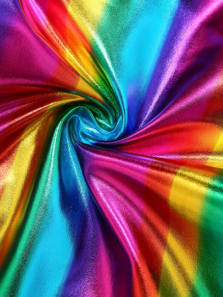 [Pre-Sale] 1970s Rainbow Colorblock Disco Halter Jumpsuit