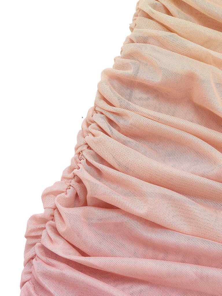 1960s Strapless Gradient Ruched Bodycon Dress With Scarf