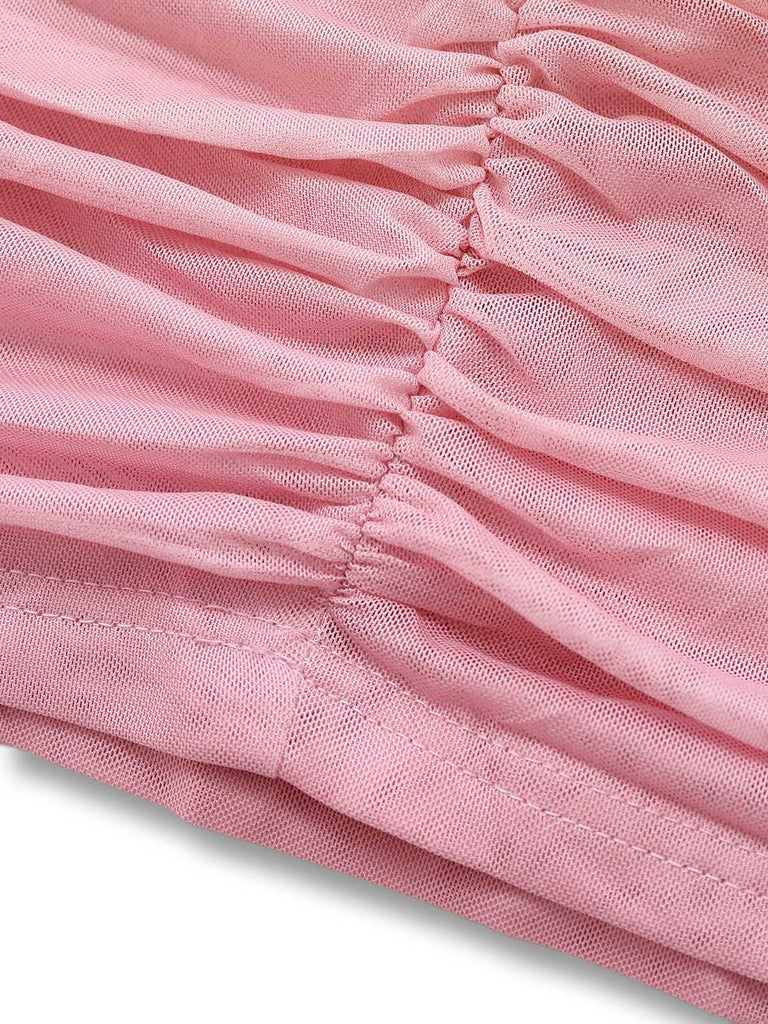 1960s Strapless Gradient Ruched Bodycon Dress With Scarf