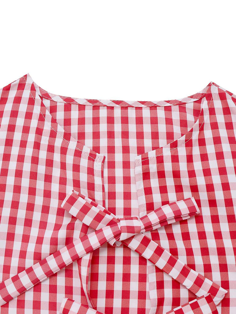 2PCS 1950s Plaid Ruffled Bow Vest & Shorts