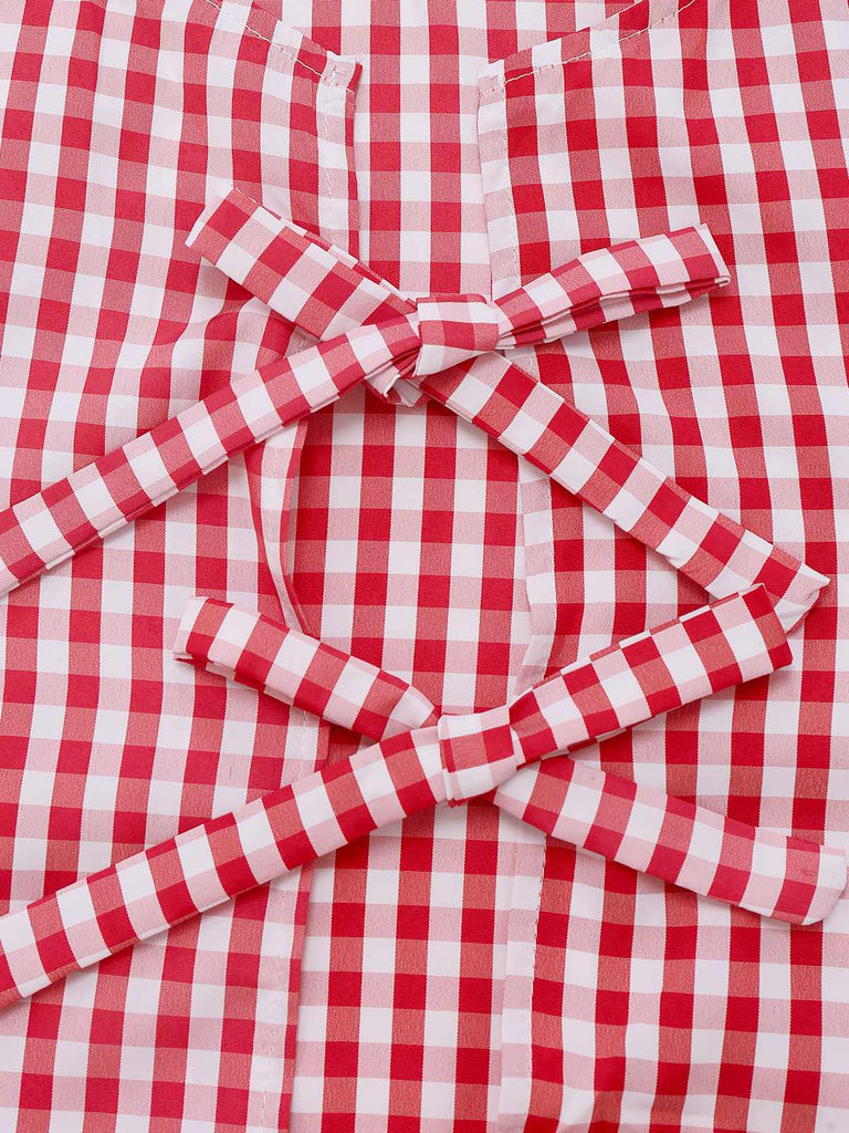 2PCS 1950s Plaid Ruffled Bow Vest & Shorts