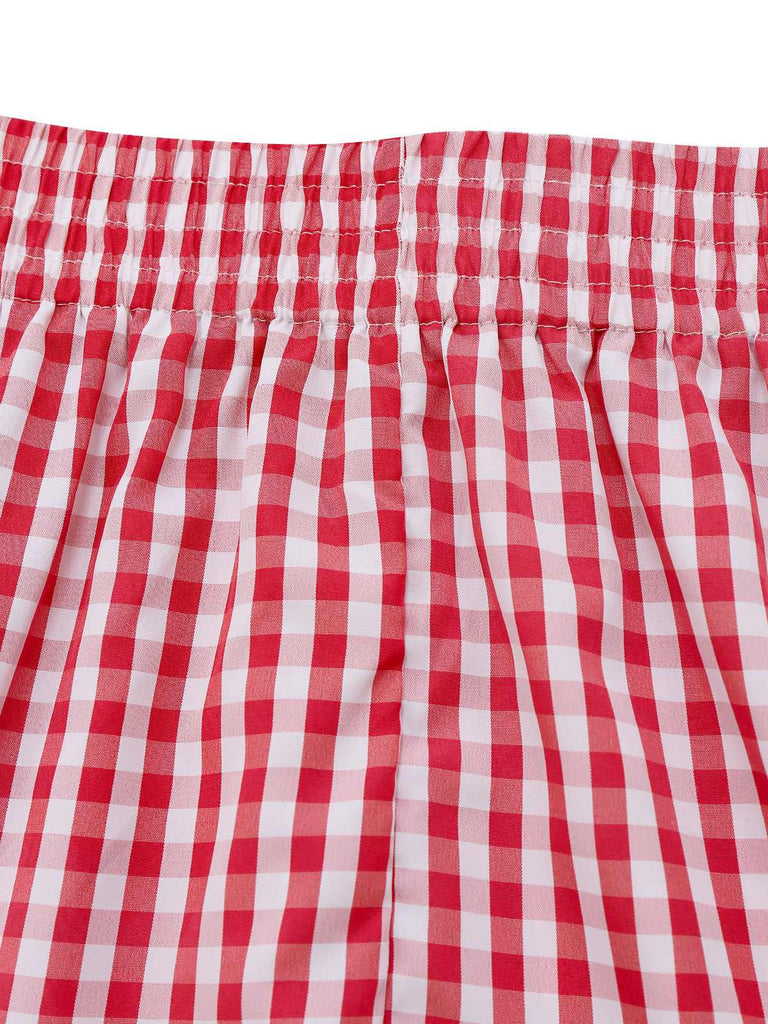 2PCS 1950s Plaid Ruffled Bow Vest & Shorts